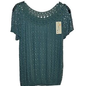 Italian Moda Teal Crochet‎ Blouse